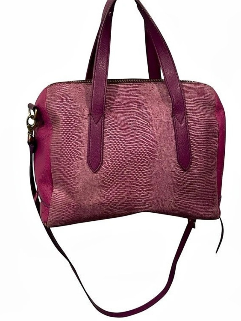 Fossil Sydney Snake Embossed Satchel in magenta